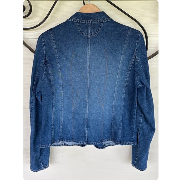 Vintage Y2K ‘Rave’ 2 Button Blue Denim Western Blazer • Rose Embroidery - S/M - Picture 4 of 4
